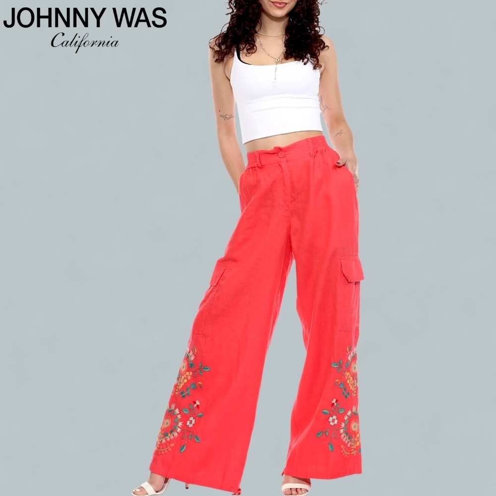 JOHNNY WAS Workshop Drawstring Hem Linen Cargo Pa… - image 6